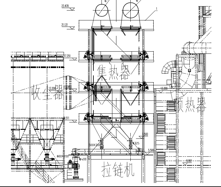 余热锅炉（集热器）立面布置图